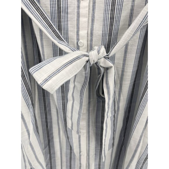 CLOTH & STONE Women's White Blue Stripe Lone Sleeve Belted Shirt Dress Medium - Picture 4 of 9